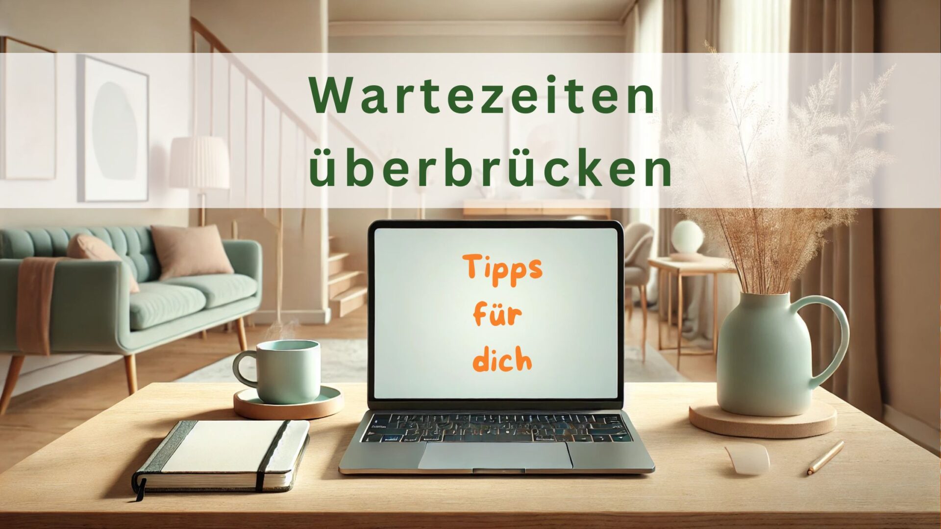 zeigt einen PC mit Text "Tipps für dich - Wartezeiten überbrücken"